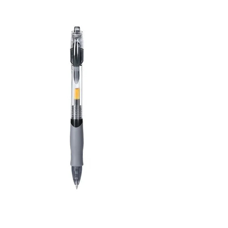 A single plastic gel pen with a 0.5mm tip, shown in black, blue, and red ink colour options.