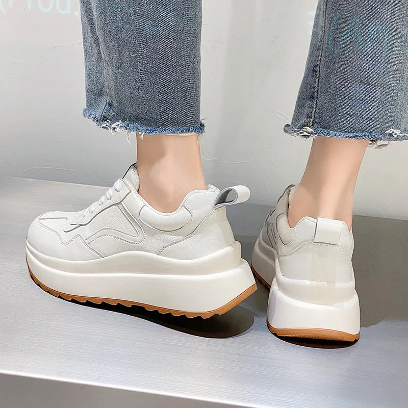Women's beige cattlehide leather casual sports shoes with cross strap detail and low-top design