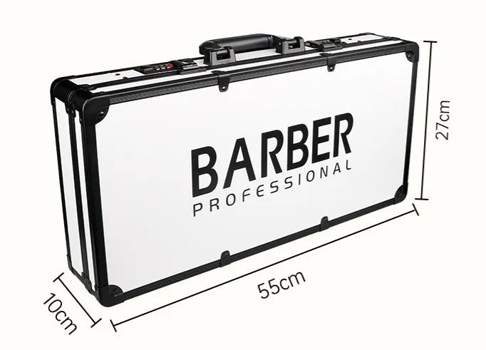 Black PVC storage case for hairdressing tools and salon cosmetics, showing its size and hard-shell construction.
