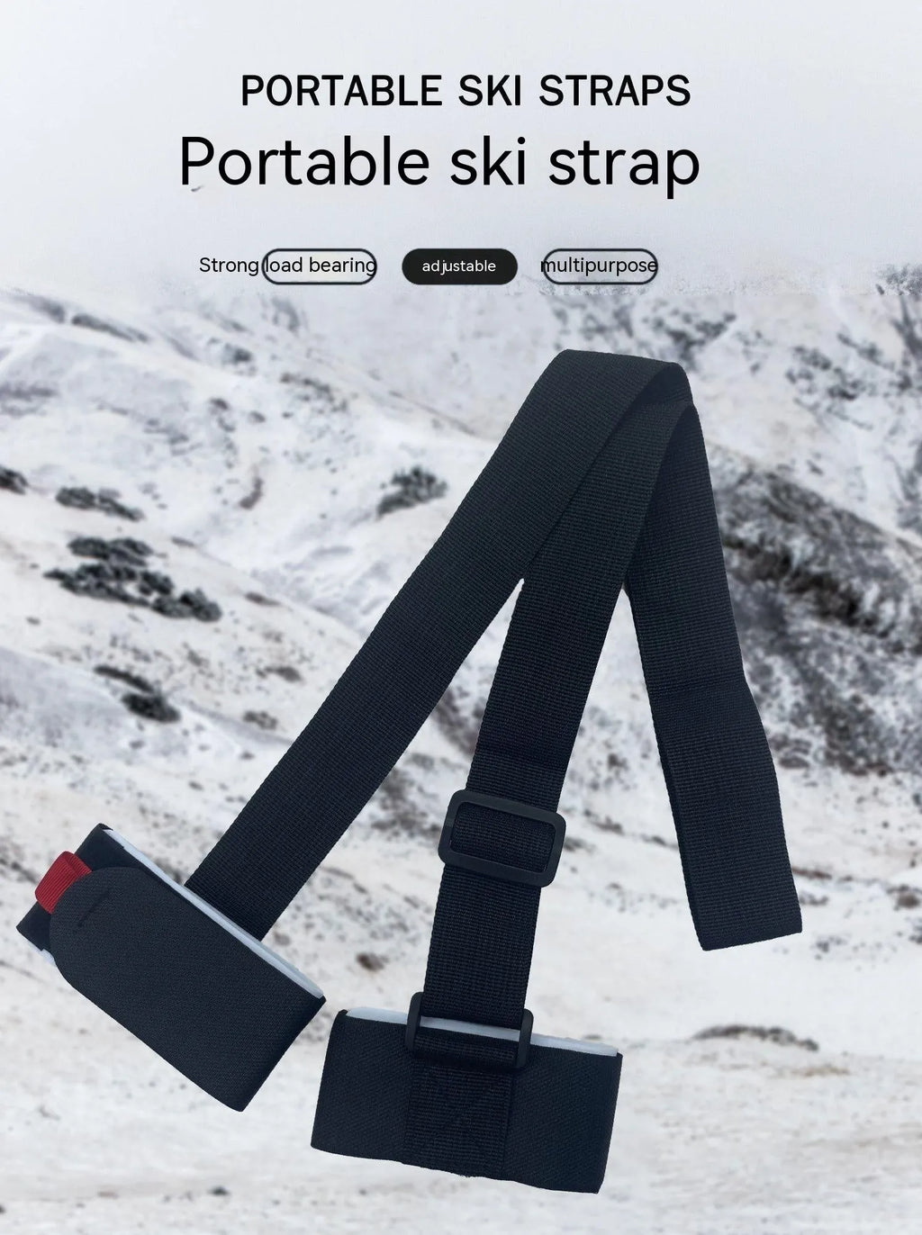 Adjustable shoulder strap for skiing bandages with hook and loop closure in multiple colour options
