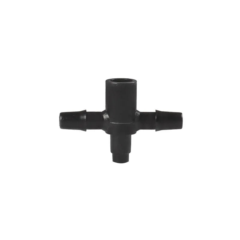 PE plastic tee water distributor joint for garden and agricultural irrigation systems.