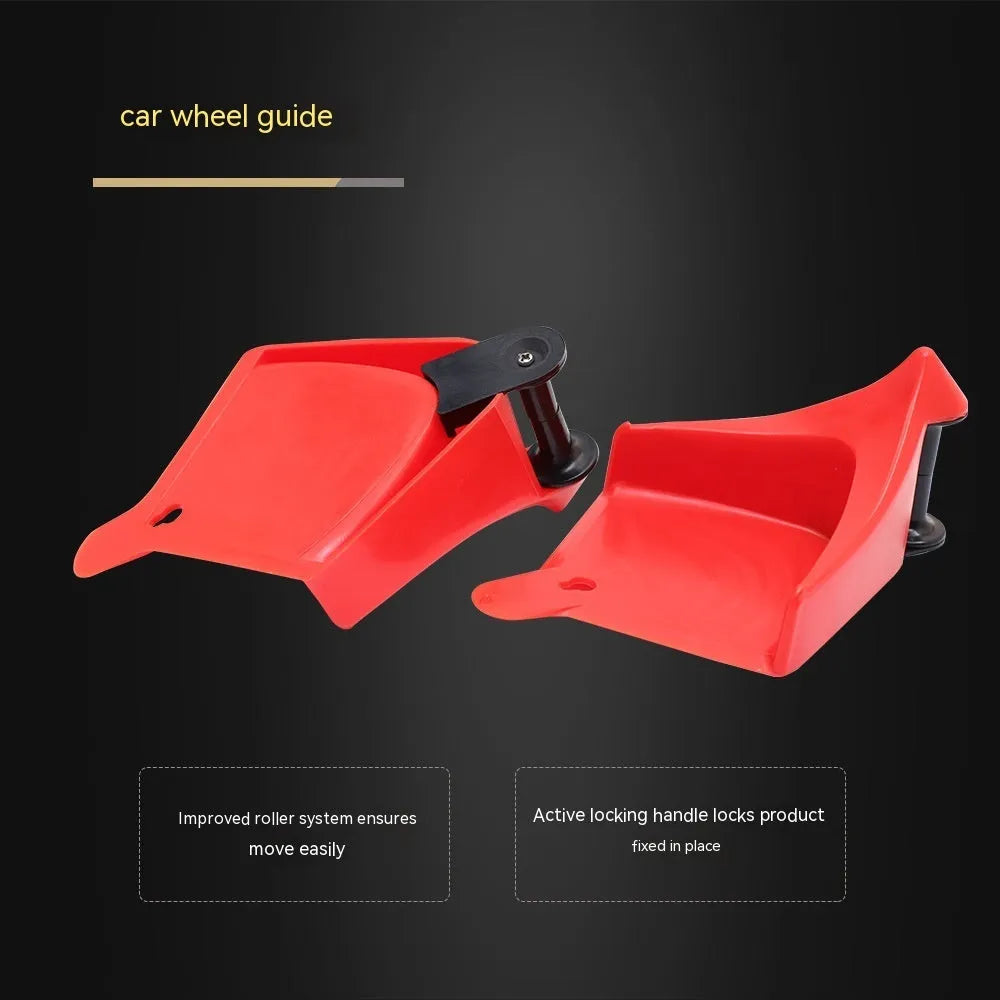 Red plastic triangle car parking blocks with rubber non-slip brackets, set of four