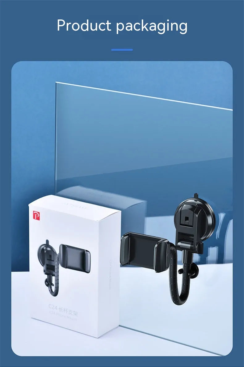 Black rotating metal car phone bracket with multi-angle adjustment for universal phone mounting