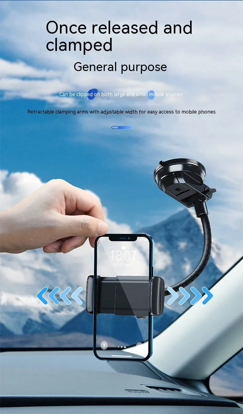 Black rotating metal car phone bracket with multi-angle adjustment for universal phone mounting