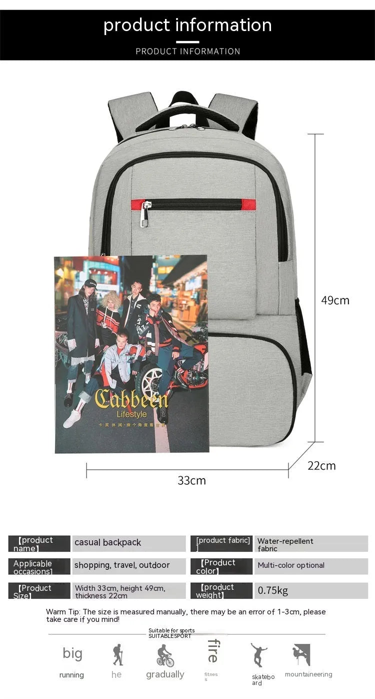 Light grey insulated Oxford cloth backpack with curved shoulder straps and dry wet separation compartments