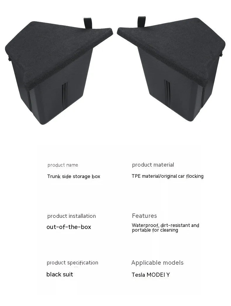 Tesla Model 3 and Model Y trunk side storage box covers in TPE and ABS materials
