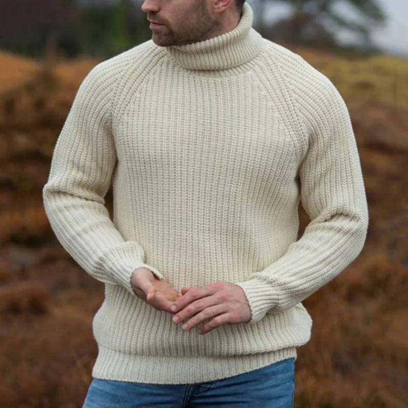 Beige loose fit turtleneck sweater for winter with long sleeves and acrylic fibre blend.