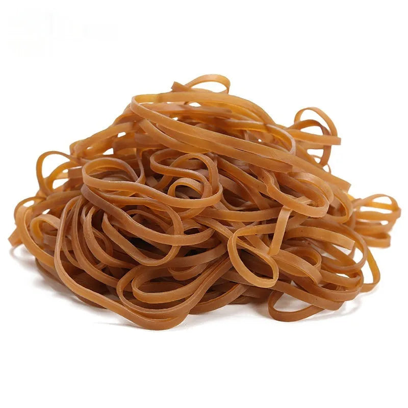 Circular natural rubber elastic bands shown in a 500g bag quantity