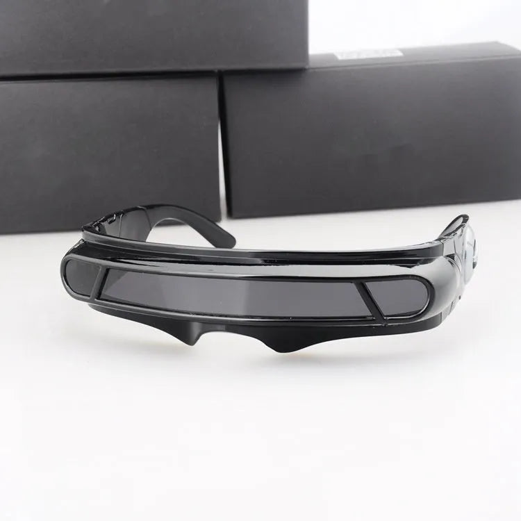 Black polarised sports sunglasses with a choice of grey, red mercury, or blue mercury lenses.
