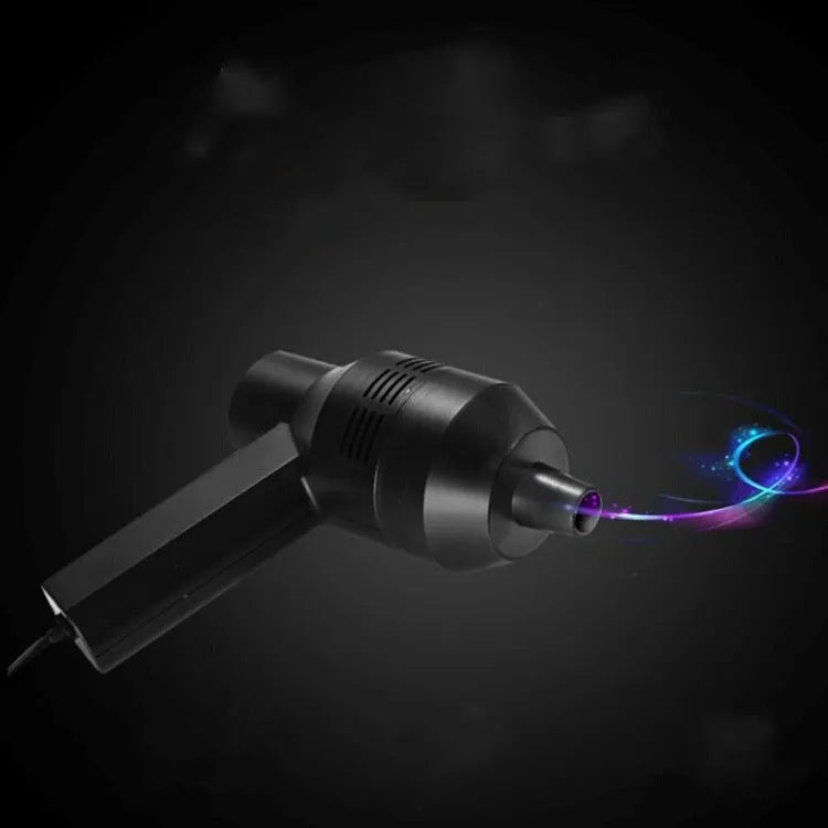 Black desktop mini vacuum cleaner with USB cable for keyboard and computer cleaning