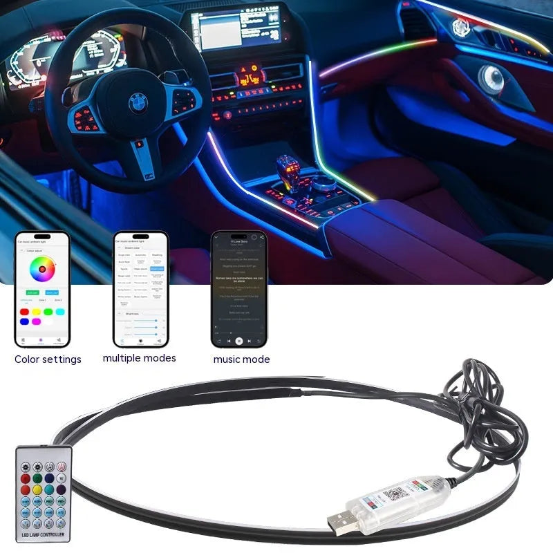 Car interior LED strip lighting kit with app and remote control for colour customisation
