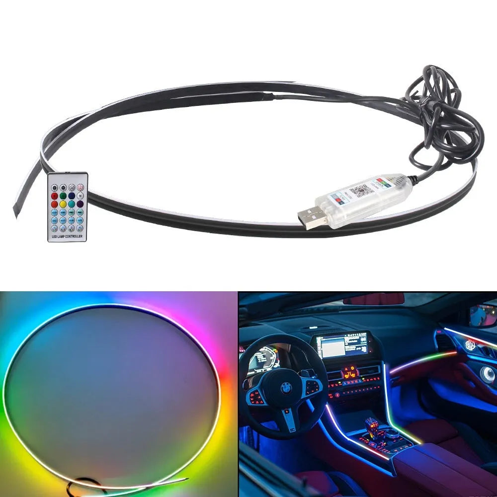 Car interior LED strip lighting kit with app and remote control for colour customisation