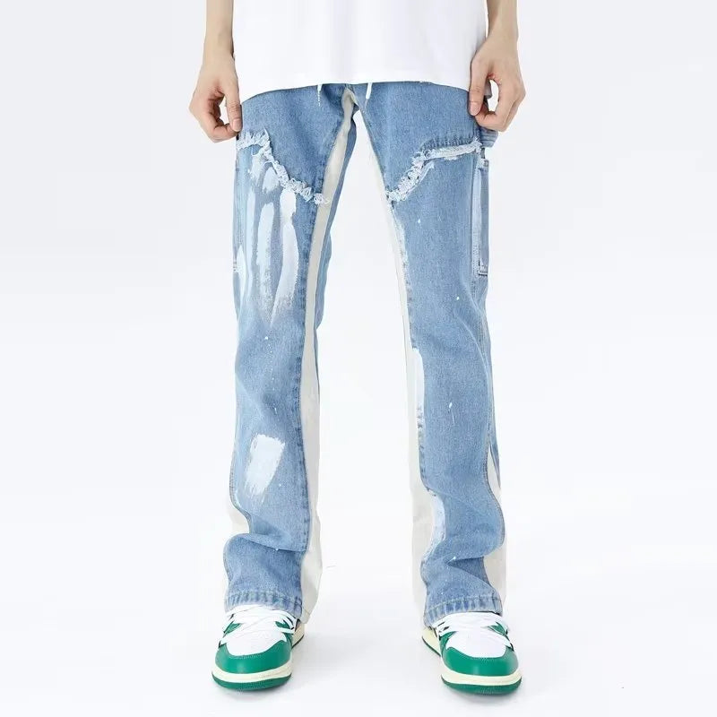 Men's high-waist straight leg denim jeans in blue from Fashion City autumn collection