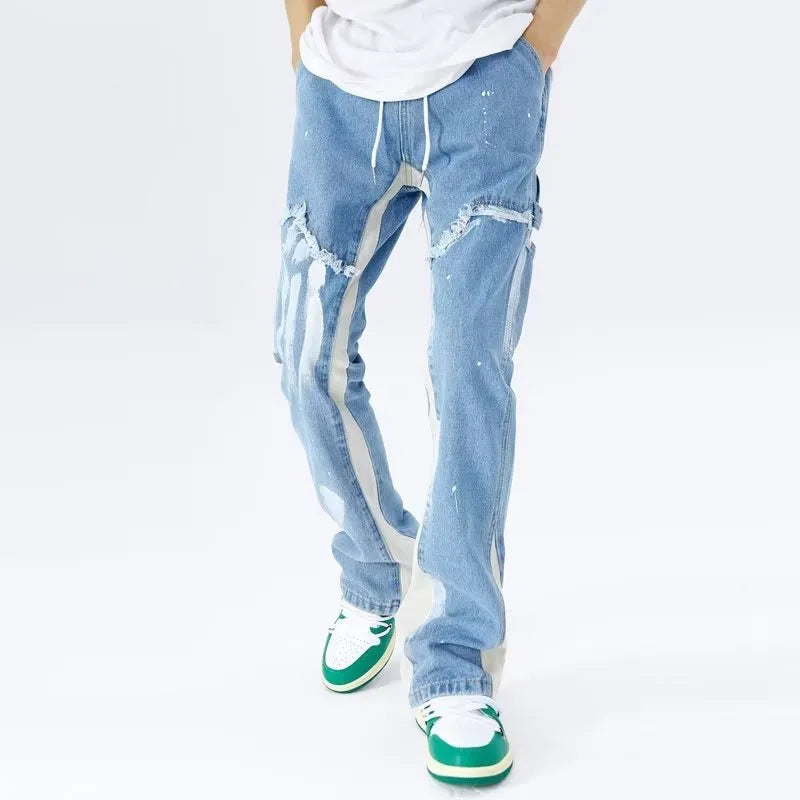 Men's high-waist straight leg denim jeans in blue from Fashion City autumn collection