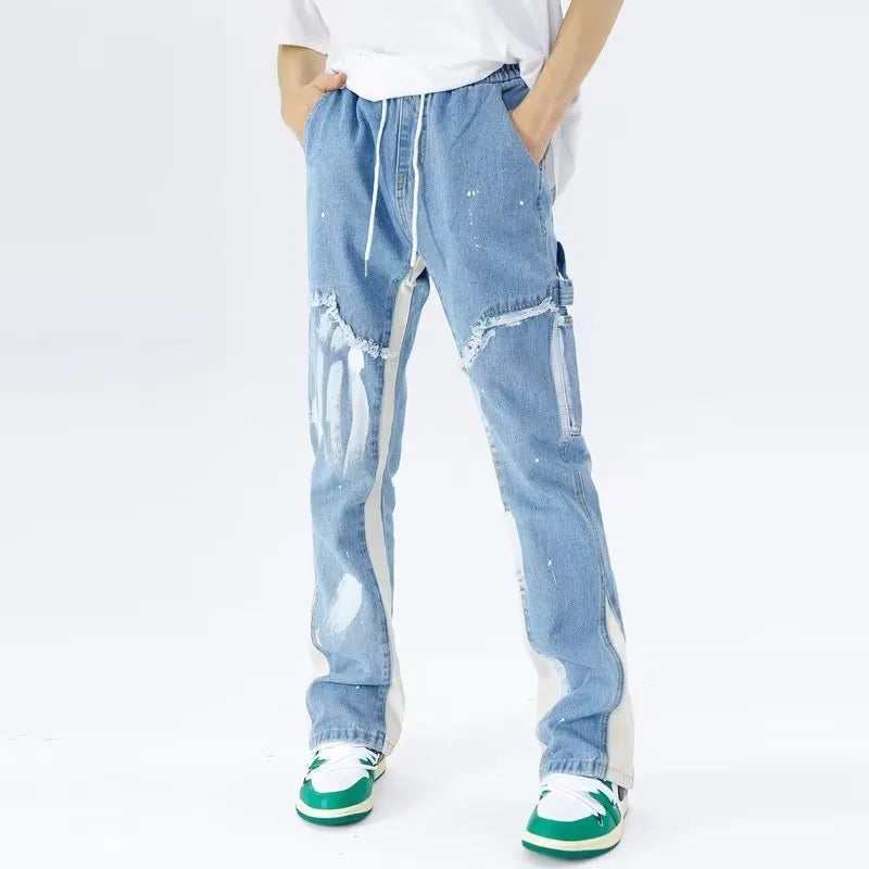 Men's high-waist straight leg denim jeans in blue from Fashion City autumn collection