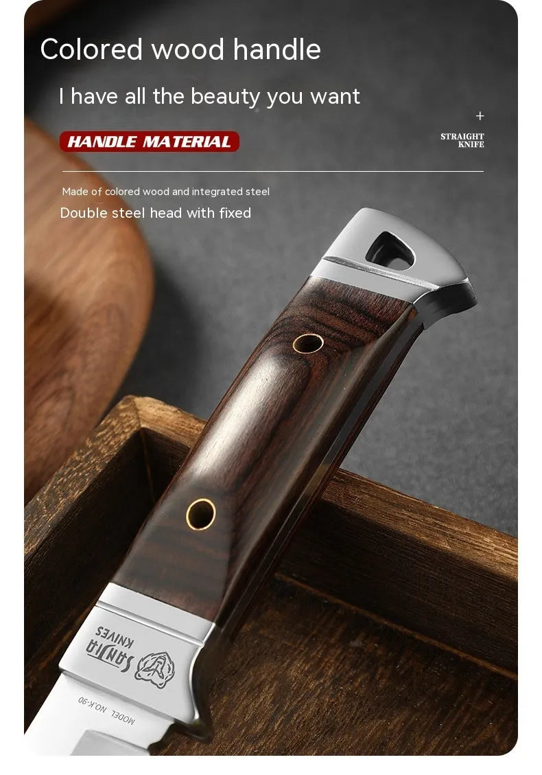 Camping multifunctional portable fruit knife with leather case and stainless steel blade