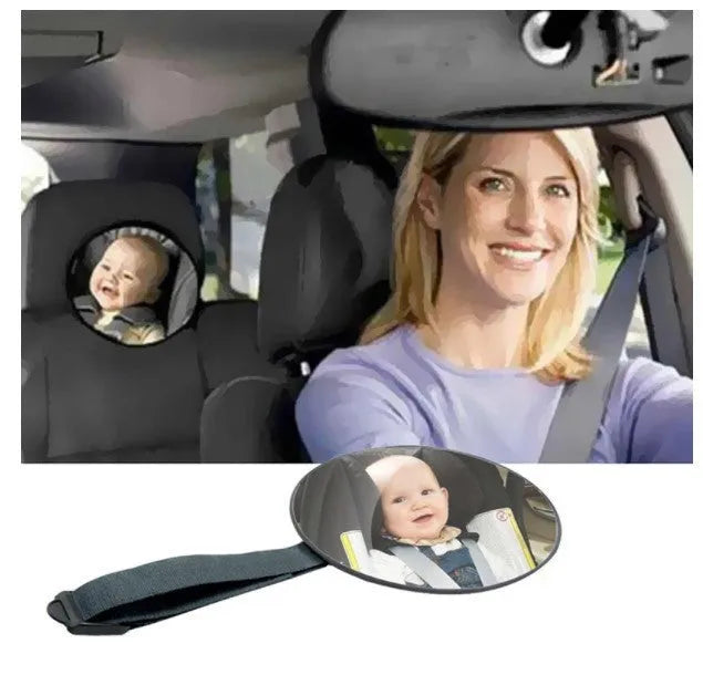 Black baby safety seat rearview mirror with 17cm glass and adjustable ribbon for car installation