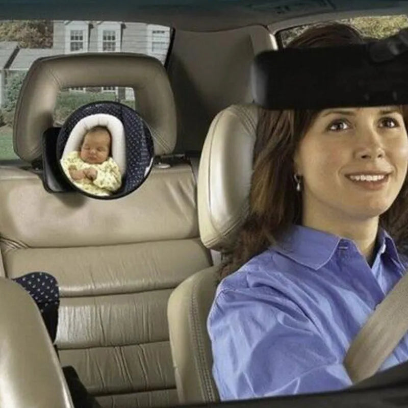 Black baby safety seat rearview mirror with 17cm glass and adjustable ribbon for car installation