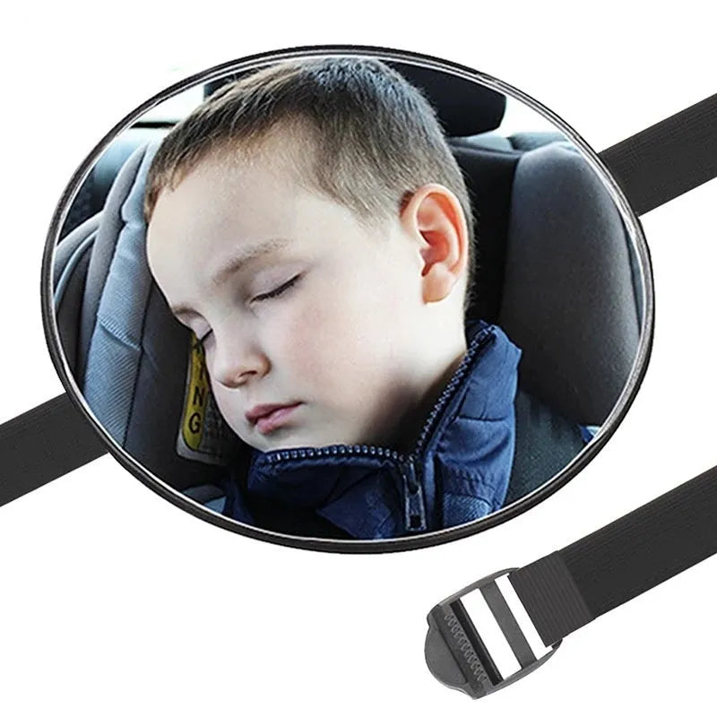 Black baby safety seat rearview mirror with 17cm glass and adjustable ribbon for car installation