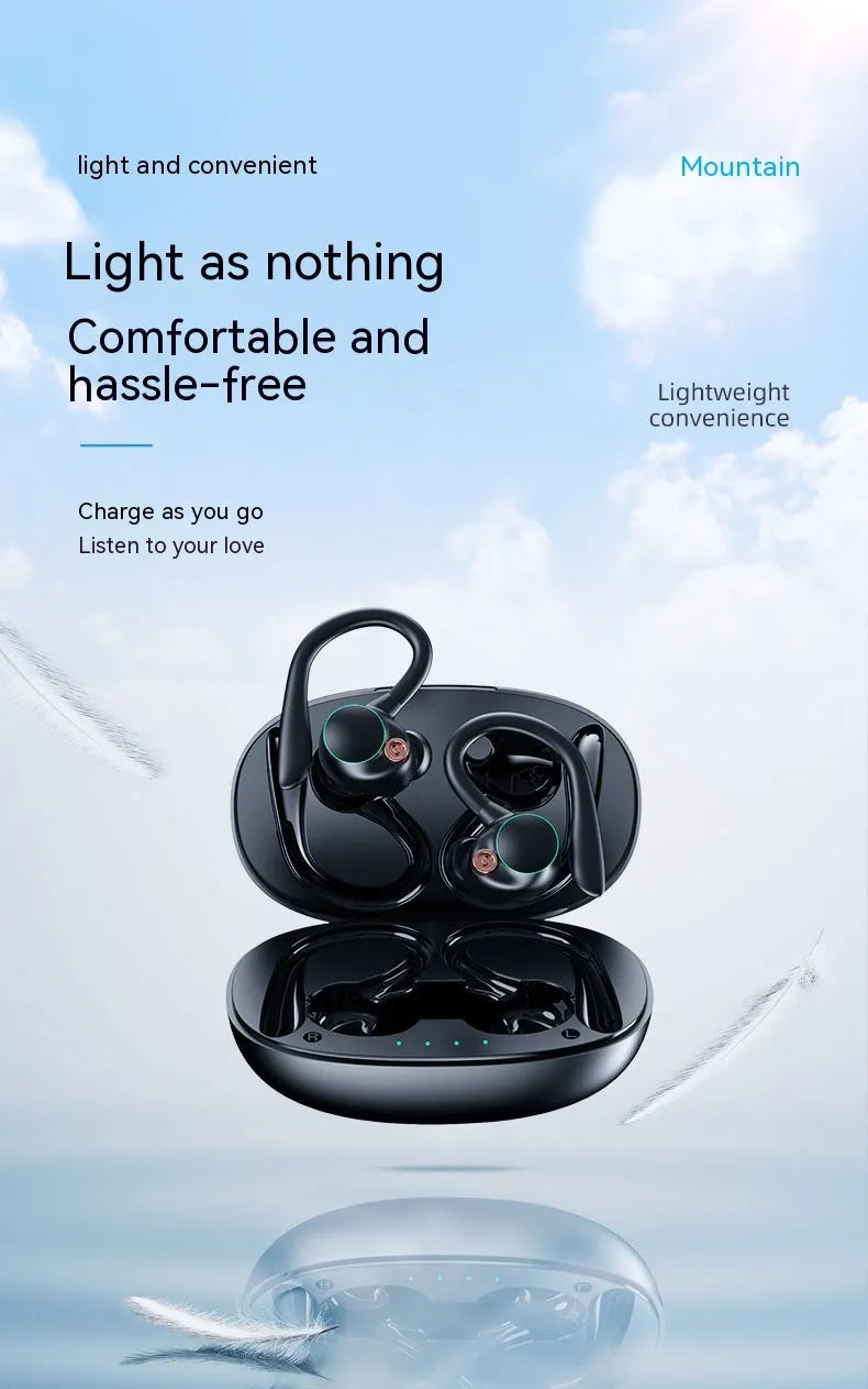 YYK-580 Bluetooth headset with digital display and ear hook design in black