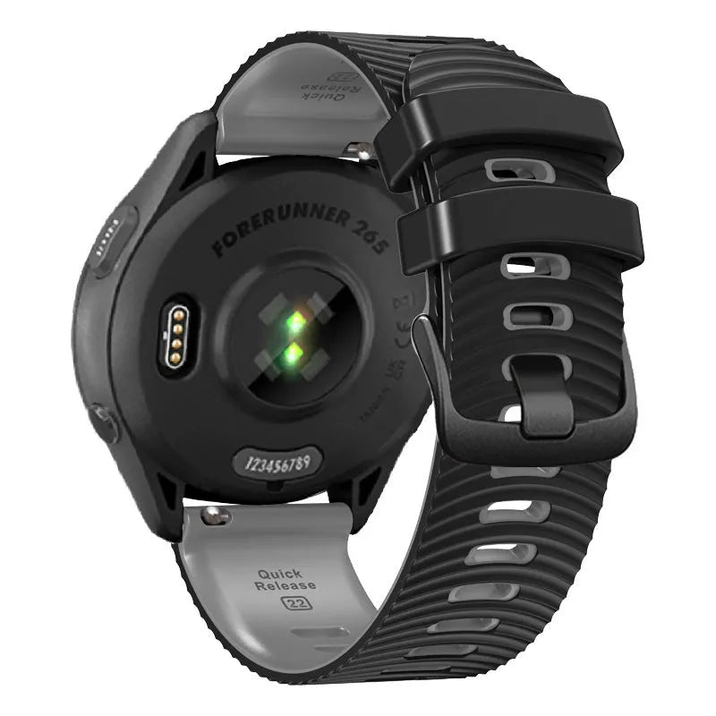 Universal 22mm two-colour water ripple silicone watch strap in army green and black, sports style
