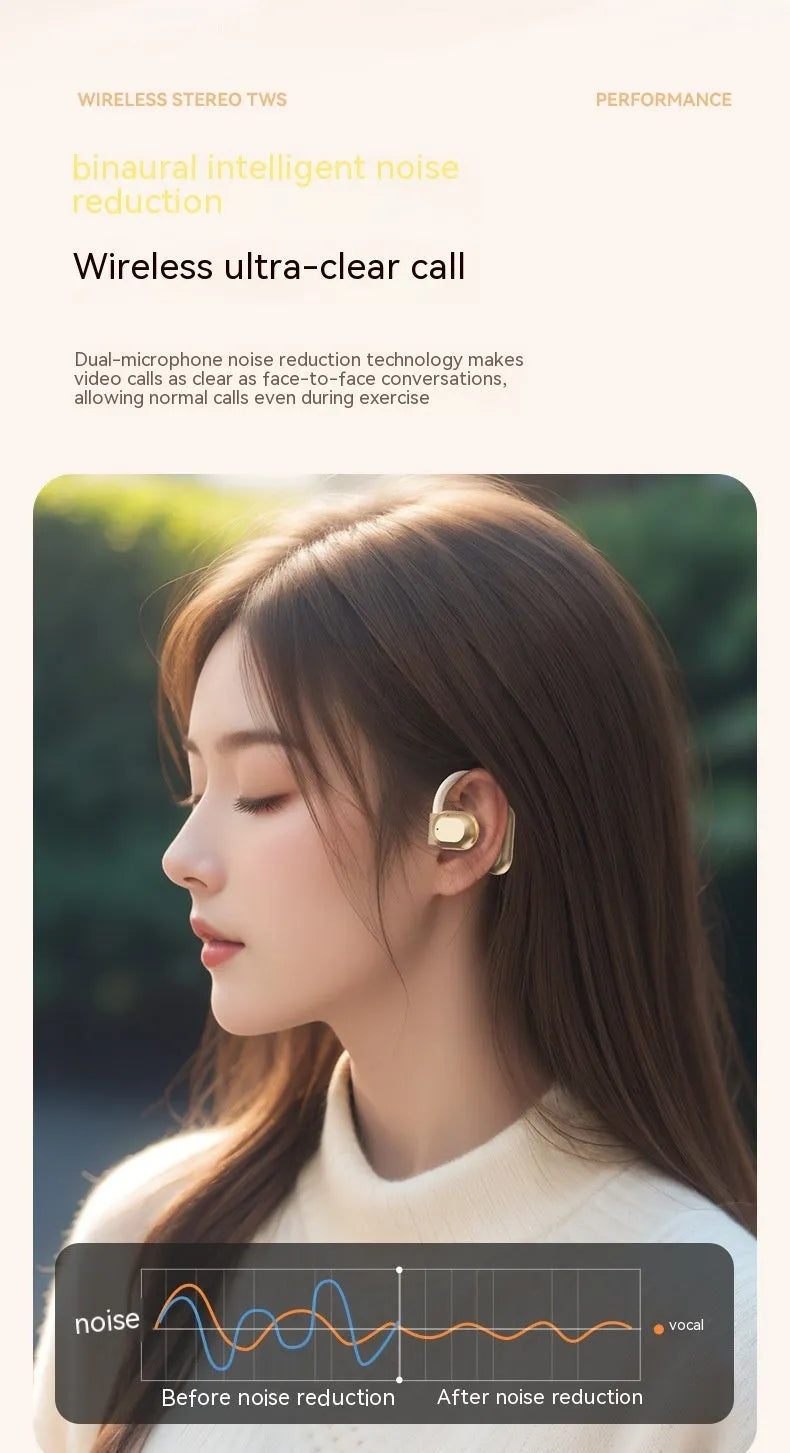 Wireless ear hook Bluetooth headset with bone conduction in M62 Black with digital display and breathing light