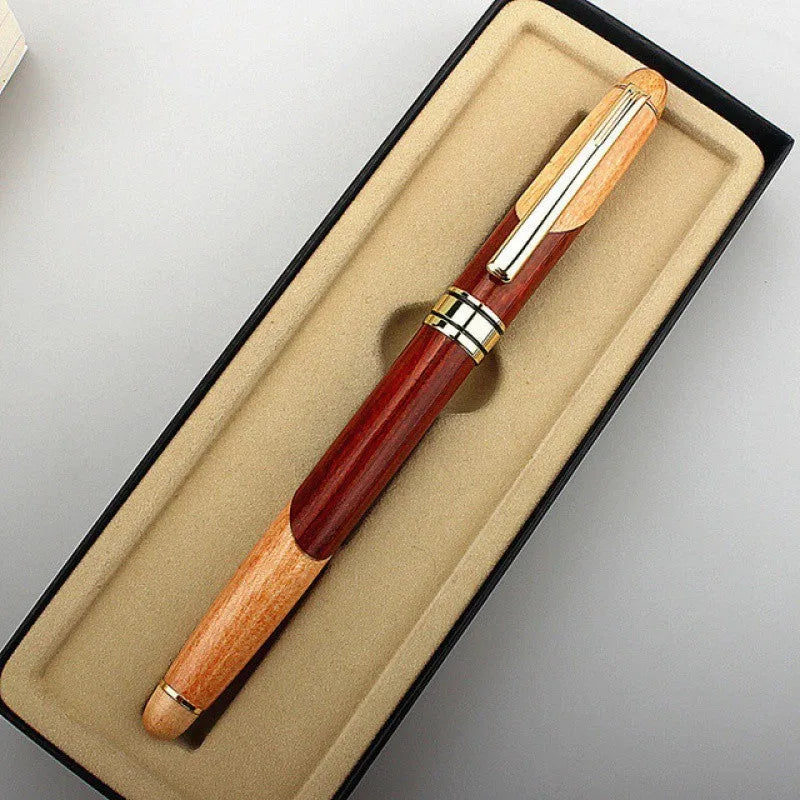 Wooden pen with metal barrel presented with a gift bag for office and finance professionals