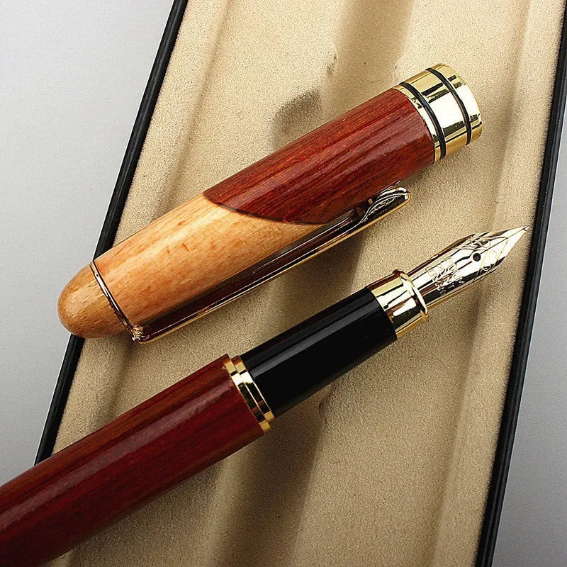 Wooden pen with metal barrel presented with a gift bag for office and finance professionals