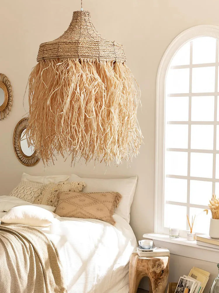 Southeast Asian style pendant light with wild vetch and willow weaving, 50cm diameter