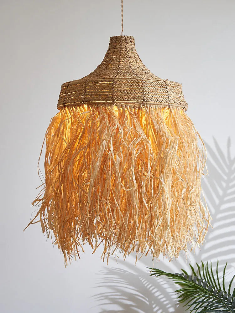 Southeast Asian style pendant light with wild vetch and willow weaving, 50cm diameter