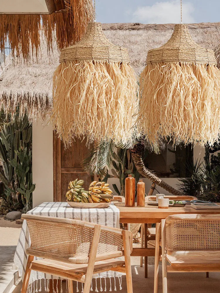 Southeast Asian style pendant light with wild vetch and willow weaving, 50cm diameter