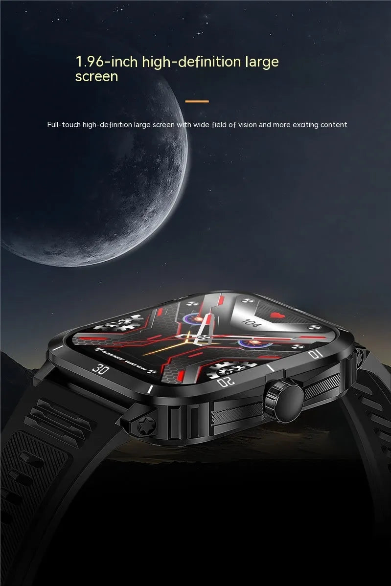 Black outdoor sports smart watch with Bluetooth calling, TFT screen, and silicone strap