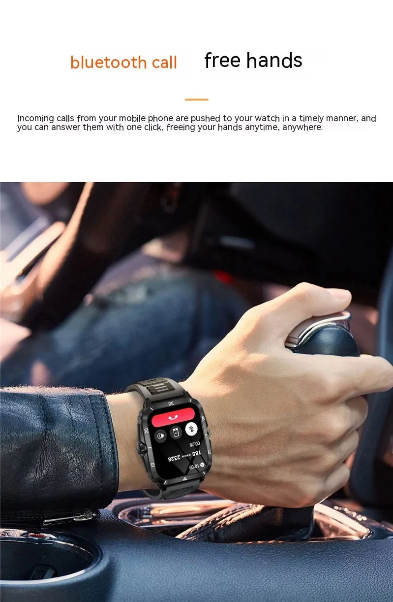 Black outdoor sports smart watch with Bluetooth calling, TFT screen, and silicone strap