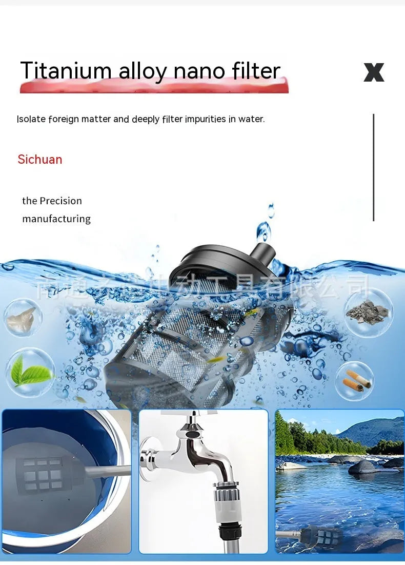 Cordless brushless water gun with stainless steel gun head, 18V, 25m spray distance, for car washing and landscaping.