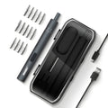Black pen-type mini electric screwdriver with aluminium alloy body and micro USB charging port