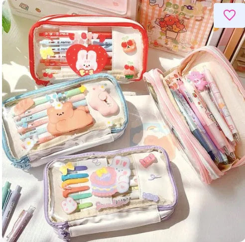 Japanese transparent heart-shaped pen bag Korean style with multicolor design TPU material