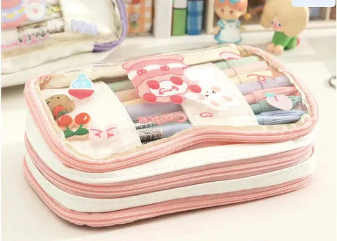 Japanese transparent heart-shaped pen bag Korean style with multicolor design TPU material
