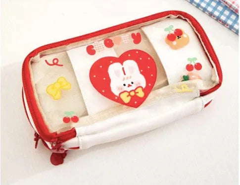 Japanese transparent heart-shaped pen bag Korean style with multicolor design TPU material
