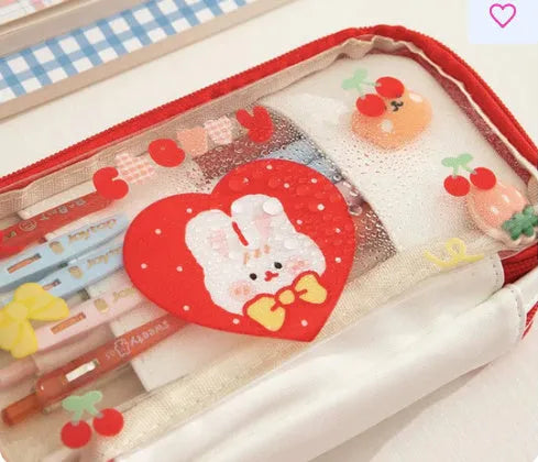 Japanese transparent heart-shaped pen bag Korean style with multicolor design TPU material