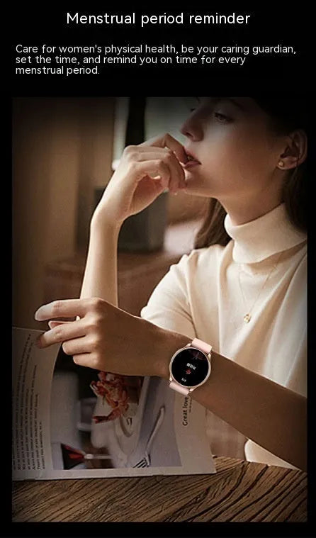 Smart watch with health monitoring displaying heart rate on TFT screen, colour option shown