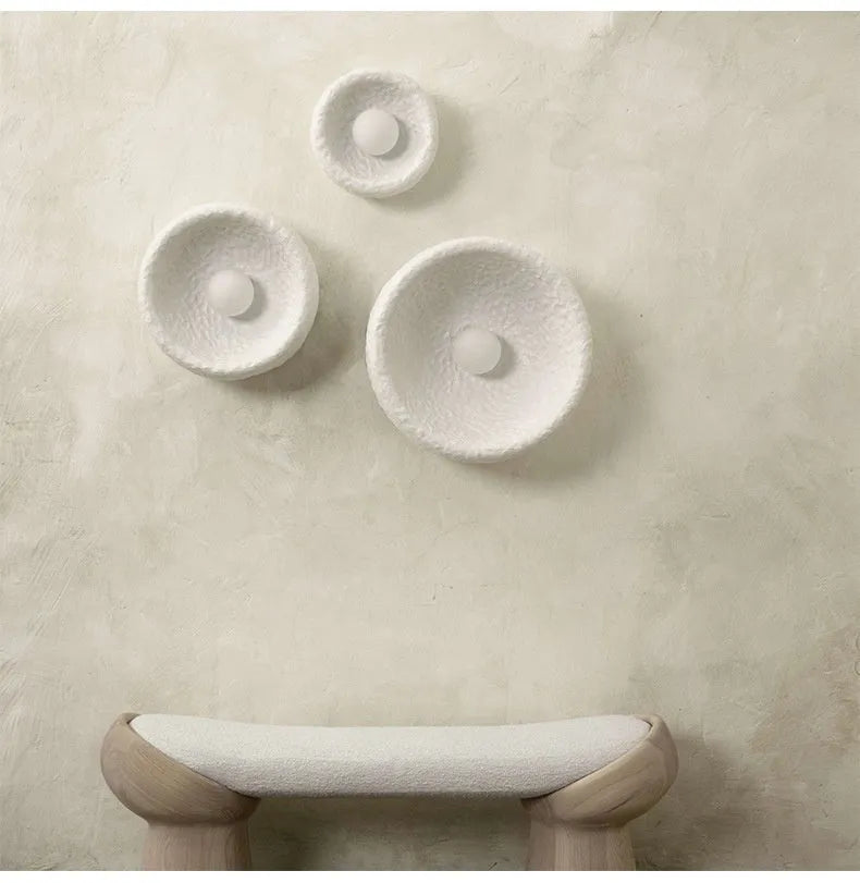 Modern Japanese-style wall lamp with a white resin shade in 20cm, 26cm, and 32cm sizes.