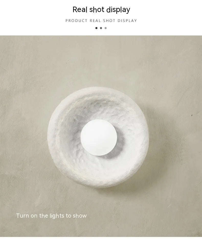 Modern Japanese-style wall lamp with a white resin shade in 20cm, 26cm, and 32cm sizes.