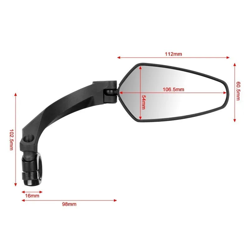 Black rotatable rearview mirror for mountain bike handlebars with acrylic lens