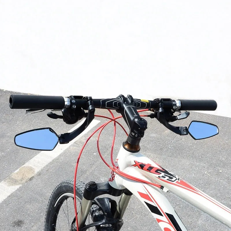 Black rotatable rearview mirror for mountain bike handlebars with acrylic lens