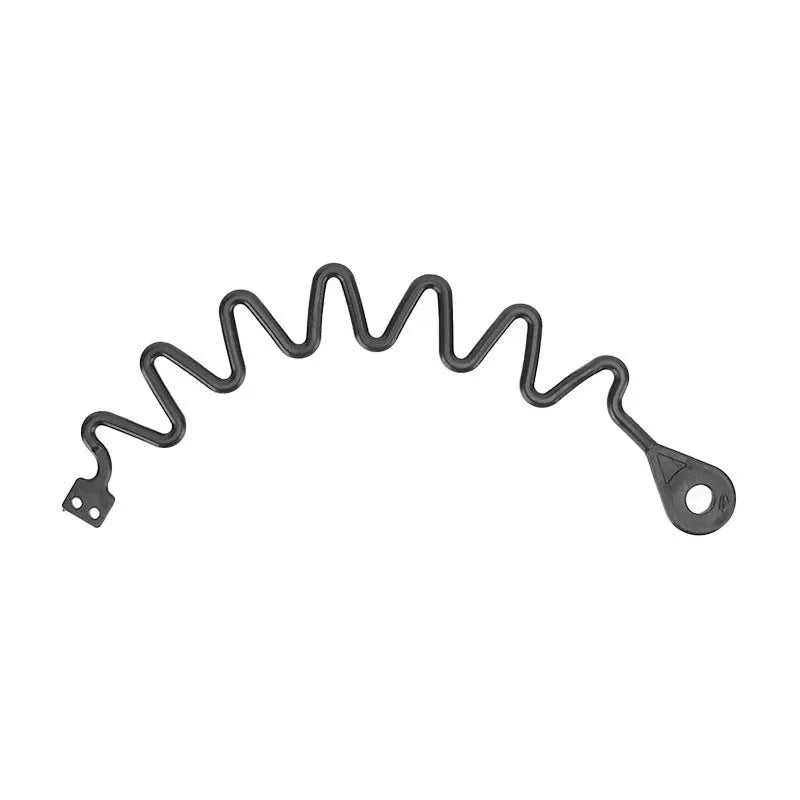 Black rubber fuel cap tether for Volvo vehicles showing circular band and separate rope attachment options