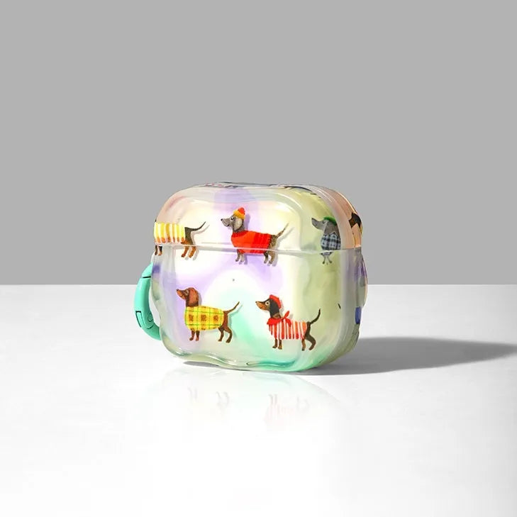 Artistic cute dachshund dog TPU protective cover for AirPods with colourful hanging hole