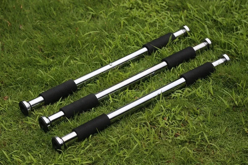 Adjustable steel pull-up bar with parallel grips extended to show 62-100cm width range