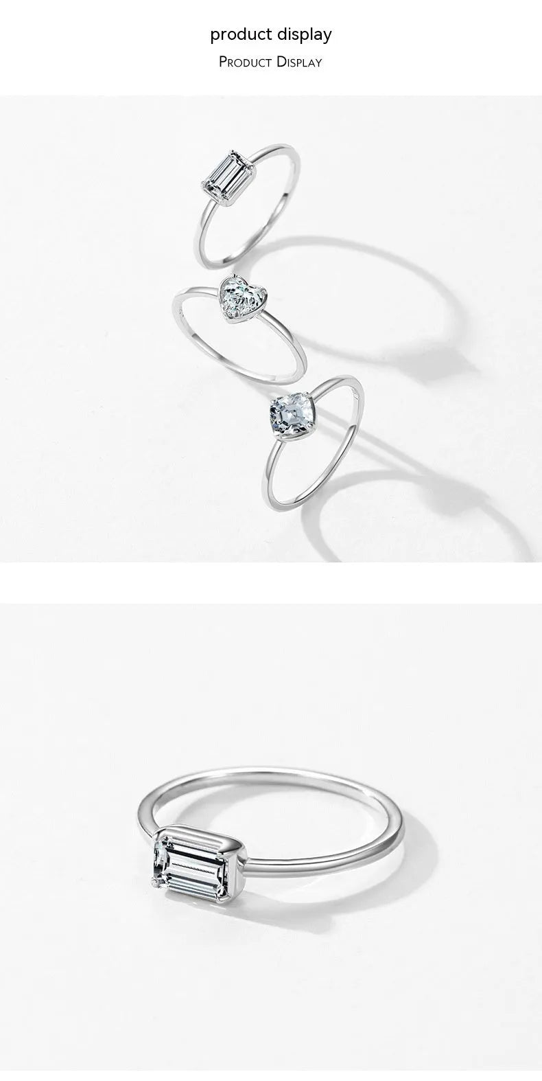 S925 sterling silver heart-shaped engagement ring with clear zircon inlay, US size 7, silver finish