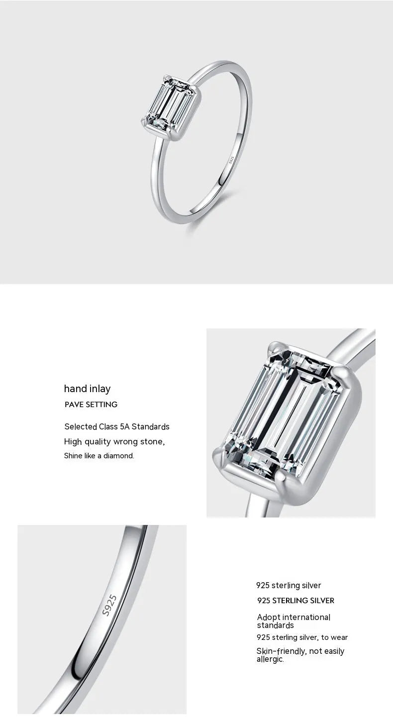 S925 sterling silver heart-shaped engagement ring with clear zircon inlay, US size 7, silver finish