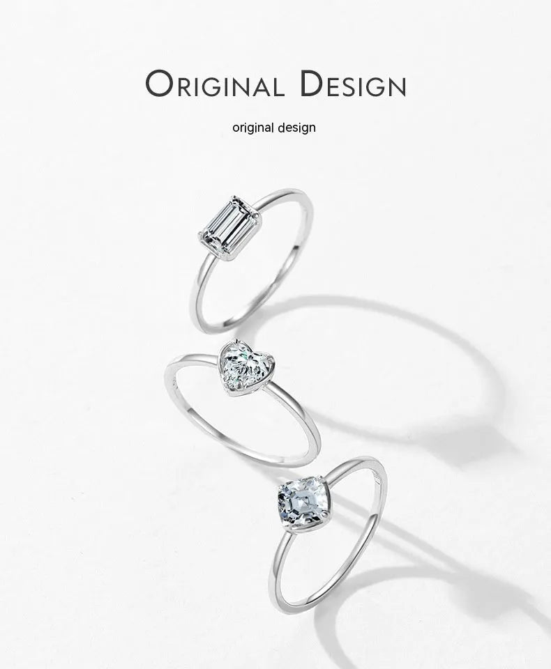 S925 sterling silver heart-shaped engagement ring with clear zircon inlay, US size 7, silver finish